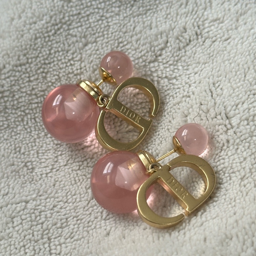 Dior Earrings w White Resin Pearls Cadmium Pink - Picture 3 of 4